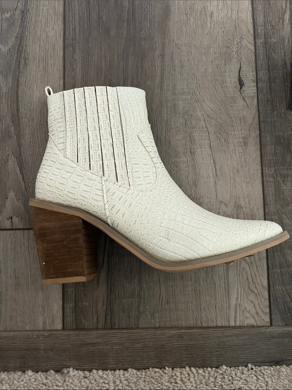 Seven7 Cream Croc-Embossed Block Heel Ankle Boots - Picture 2 of 4